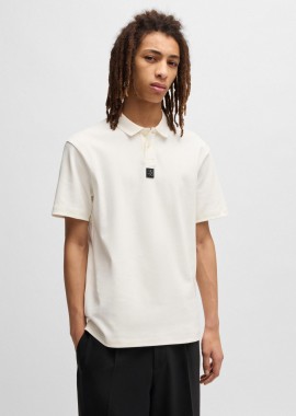 Hugo Boss ανδρική μπλούζα πόλο μονόχρωμη με logo patch Regular Fit 