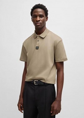 Hugo Boss ανδρική μπλούζα πόλο μονόχρωμη με logo patch Regular Fit 