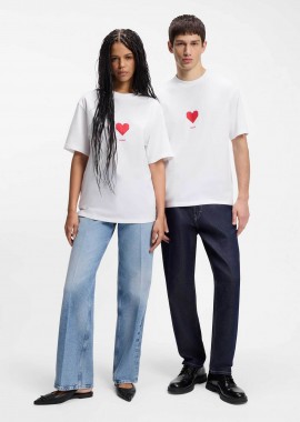 HUGO - Hugo Boss unisex T-shirt με print origami καρδιές Relaxed Fit