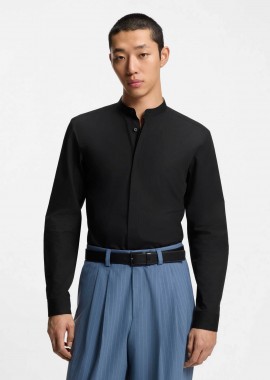 Hugo Boss ανδρικό πουκάμισο μονόχρωμο με μάο γιακάς Slim Fit 