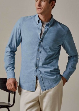 PROFUOMO - Profuomo ανδρικό denim πουκάμισο button down Slim Fit - PPVH10061A Denim Blue Ανοιχτό