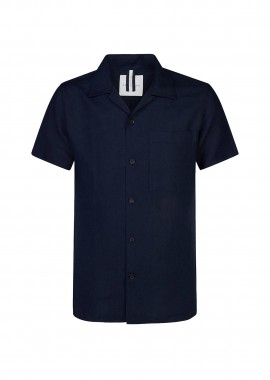 PROFUOMO - Profuomo ανδρικό λινό πουκάμισο με τσέπη Slim Fit - PPVH10030A Μπλε Σκούρο