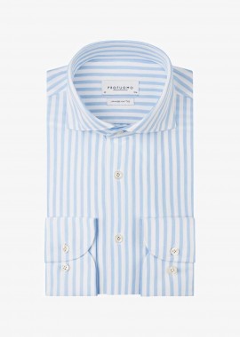PROFUOMO - Profuomo ανδρικό πουκάμισο με ριγέ σχέδιο Japanese knitted Slim Fit - PPVH10058A Μπλε Ανοιχτό
