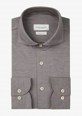 PROFUOMO - Profuomo ανδρικό πλεκτό πουκάμισο Slim Fit - PPVH30043C Καφέ