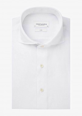 Profuomo ανδρικό λινό πουκάμισο μονόχρωμο Slim Fit - PPWH10020A Λευκό
