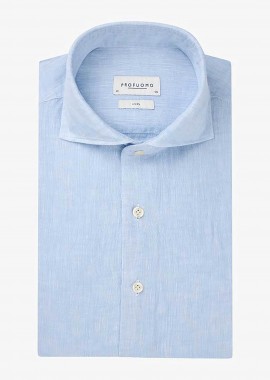 Profuomo ανδρικό λινό πουκάμισο μονόχρωμο Slim Fit - PPWH10020B Μπλε Ανοιχτό