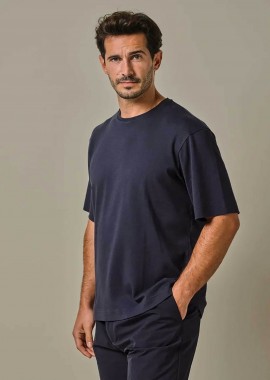 Profuomo ανδρικό T-shirt μονόχρωμο Loose Fit - PPWT10003A Σκούρο Μπλε