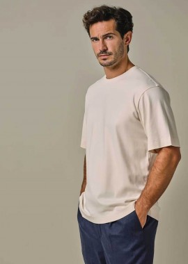 PROFUOMO - Profuomo ανδρικό T-shirt μονόχρωμο Loose Fit - PPWT10003B Κρέμ