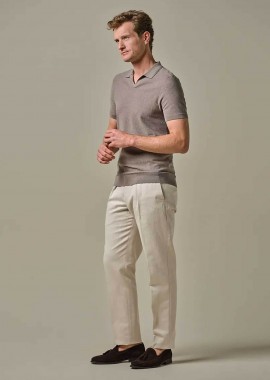 PROFUOMO - Profuomo ανδρικό παντελόνι chino με λινάρι Relaxed Fit - PPXQ10012A Μπεζ