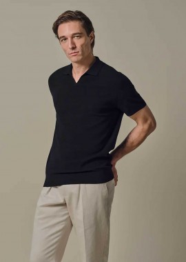 PROFUOMO - Profuomo ανδρική κοντομάνικη μπλούζα πόλο open collar Regular Fit - PPXD10009A Σκούρο Μπλε