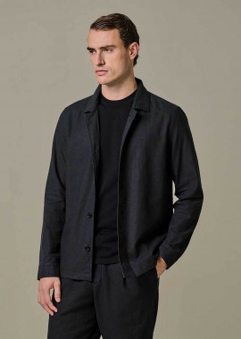 PROFUOMO - Profuomo ανδρικό overshirt με λινάρι Normal Fit - PPXF10016A Σκούρο Μπλε