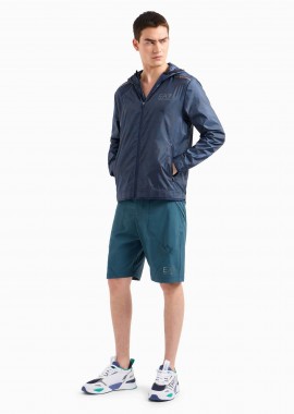 EA7 ανδρικό jacket με all-over logo και κουκούλα Regular Fit - 3DPB02PNFHZ Μπλε Σκούρο