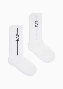 EA7 σετ ανδρικές μακριές κάλτσες ribbed με λογότυπο (2 ζευγάρια) - 246002CC999 Λευκό