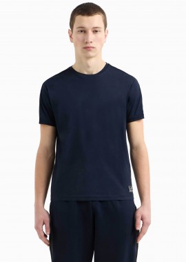 EA7 - EA7 ανδρικό T-shirt με logo tape στους ώμους Regular Fit - 7M000138AF10375 Μπλε Σκούρο