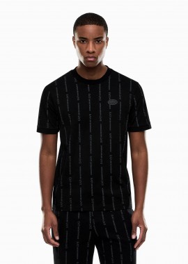 EA7 - EA7 ανδρικό T-shirt με ριγέ logo motif Regular Fit - 7M001391AF12874 Μαύρο