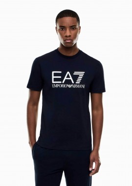 EA7 - EA7 ανδρικό T-shirt με λογότυπο Slim Fit - 7M001412AF22264 Μπλε Σκούρο