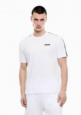 EA7 - EA7 ανδρικό T-shirt με contrast λογότυπο και logo tape Regular Fit - 7M001476AF10375 Λευκό