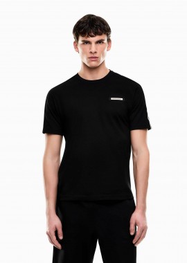 EA7 ανδρικό T-shirt με contrast λογότυπο και logo tape Regular Fit - 7M001476AF10375 Μαύρο