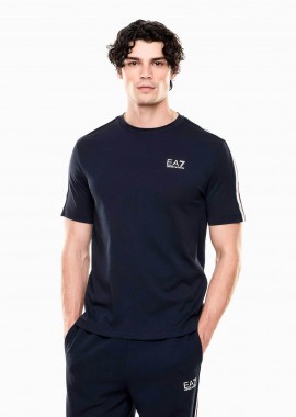 EA7 ανδρικό T-shirt με λογότυπο και logo tape Slim Fit - 7M001861AF12503 Μπλε Σκούρο