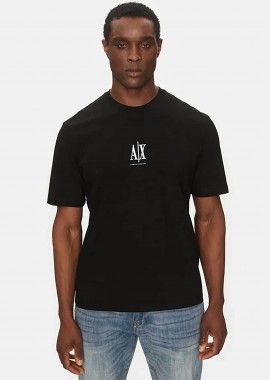 Armani Exchange ανδρικό T-shirt μονόχρωμο με λογότυπο Regular Fit - XM000363AF12308 Μαύρο