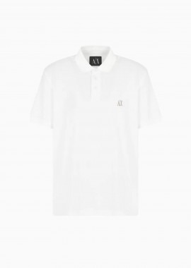 Armani Exchange ανδρική μπλούζα πόλο μονόχρωμη με ανάγλυφο λογότυπο Regular Fit - XM000367AF13022 Λευκό