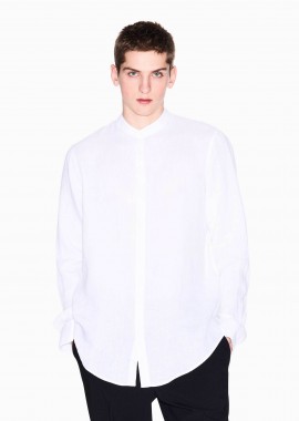 Armani Exchange ανδρικό λινό πουκάμισο με μάο γιακά - XM001222AF14619 Λευκό