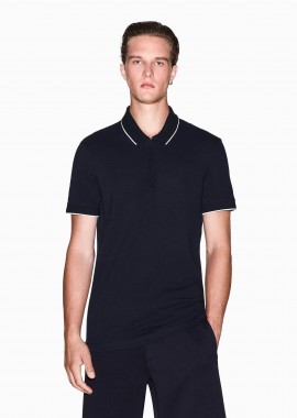 Armani Exchange ανδρική κοντομάνικη μπλούζα πόλο πικέ με λογότυπο στην πατιλέτα Slim Fit - XM001285AF10366 Σκούρο Μπλε