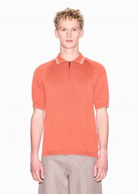 Armani Exchange ανδρική πλεκτή μπλούζα πόλο με φερμουάρ Regular Fit - XM001977AF20139 Πορτοκαλί