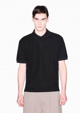 ARMANI EXCHANGE - Armani Exchange ανδρική κοντομάνικη μπλούζα πόλο με jacquard pattern Regular Fit - XM002346AF10337 Μαύρο