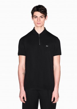 Armani Exchange ανδρική κοντομάνικη μπλούζα πόλο με φερμουάρ και κεντημένο monogram Regular Fit - XM002372AF21936 Μαύρο