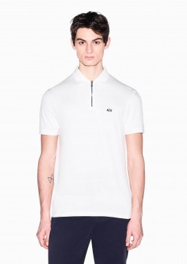 ARMANI EXCHANGE - Armani Exchange ανδρική κοντομάνικη μπλούζα πόλο με φερμουάρ και κεντημένο monogram Regular Fit - XM002372AF21936 Λευκό
