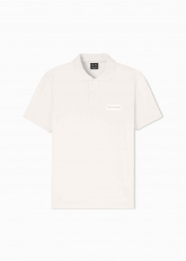 Armani Exchange ανδρική κοντομάνικη μπλούζα πόλο με logo patch Regular Fit - XM002390AF13026 Κρέμ