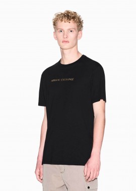 ARMANI EXCHANGE - Armani Exchange ανδρικό T-shirt με μεταλλιζέ λογότυπο Regular Fit - XM002827AF12308 Μαύρο