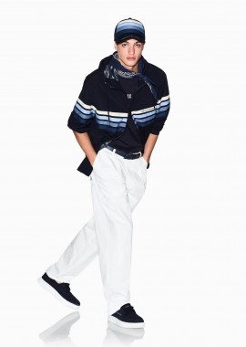 Armani Exchange ανδρική ζακέτα φούτερ με ριγέ σχέδιο και λογότυπο Relaxed Fit - XM002243AF22544 Σκούρο Μπλε