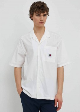 Tommy Jeans ανδρικό κοντομάνικο πουκάμισο με graphic logo στο πίσω μέρος Relaxed Fit - DM0DM19139 Λευκό