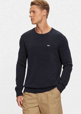 TOMMY JEANS - Tommy Jeans ανδρικό πουλόβερ με λογότυπο Slim Fit - DM0DM18370 Μπλε Σκούρο