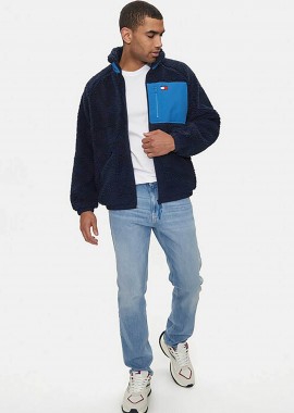Tommy Jeans ανδρικό τζιν παντελόνι πεντάτσεπο με κεντημένο λογότυπο Straight Fit - DM0DM20182 Denim Blue Ανοιχτό