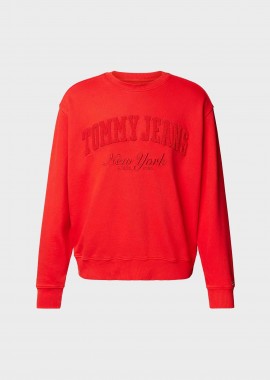 TOMMY JEANS - Tommy Jeans ανδρική μπλούζα φούτερ με ανάγλυφο λογότυπο και ribbed λεπτομέρειες - DM0DM20262 Κόκκινο