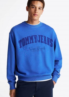 Tommy Jeans ανδρική μπλούζα φούτερ με ανάγλυφο λογότυπο και ribbed λεπτομέρειες - DM0DM20262 Μπλε