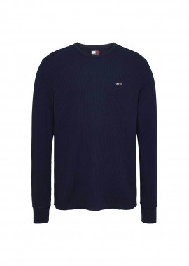 TOMMY JEANS - Tommy Jeans ανδρικό πουλόβερ με λογότυπο Slim Fit - DM0DM20688 Μπλε Σκούρο