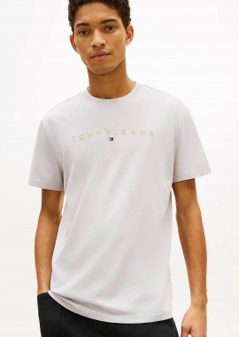 Tommy Jeans ανδρικό T-shirt με λογότυπο Regular Fit - DM0DM20744 Λευκό