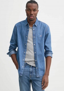Tommy Jeans ανδρικό denim πουκάμισο με κεντημένο λογότυπο - DM0DM21102 Denim Blue