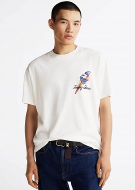 TOMMY JEANS - Tommy Jeans ανδρικό T-shirt με λογότυπο Relaxed Fit - DM0DM20352 Εκρού