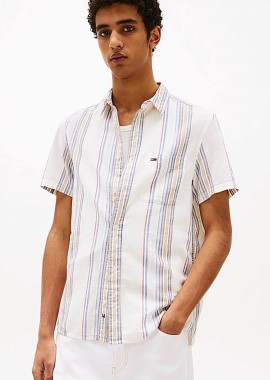 Tommy Jeans ανδρικό πουκάμισο με ριγέ σχέδιο και λογότυπο Regular Fit - DM0DM21302 Λευκό