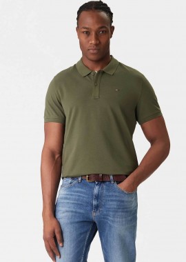 Tommy Jeans ανδρική μπλούζα πόλο μονόχρωμη Slim Fit - DM0DM20676 Λαδί