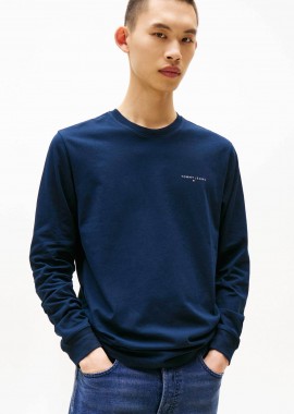TOMMY JEANS - Tommy Jeans ανδρική μακρυμάνικη μπλούζα με λογότυπο Slim Fit - DM0DM21594 Μπλε Σκούρο