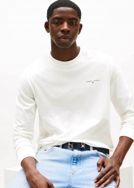 Tommy Jeans ανδρική μακρυμάνικη μπλούζα με λογότυπο Slim Fit - DM0DM21594 Εκρού