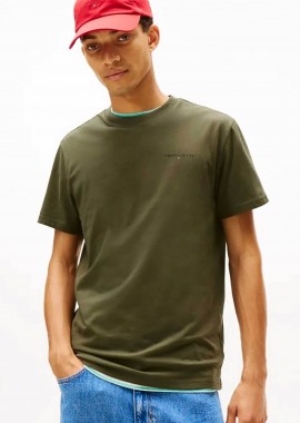 TOMMY JEANS - Tommy Jeans ανδρικό T-shirt μονόχρωμο με λογότυπο Slim Fit - DM0DM21780 Λαδί