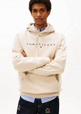 Tommy Jeans ανδρική μπλούζα φούτερ με logo print Regular Fit - DM0DM20746 Μπεζ