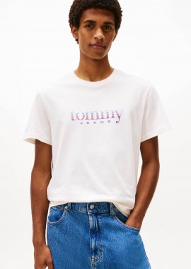 TOMMY JEANS - Tommy Jeans ανδρικό T-shirt με logo print Slim Fit - DM0DM22333 Λευκό